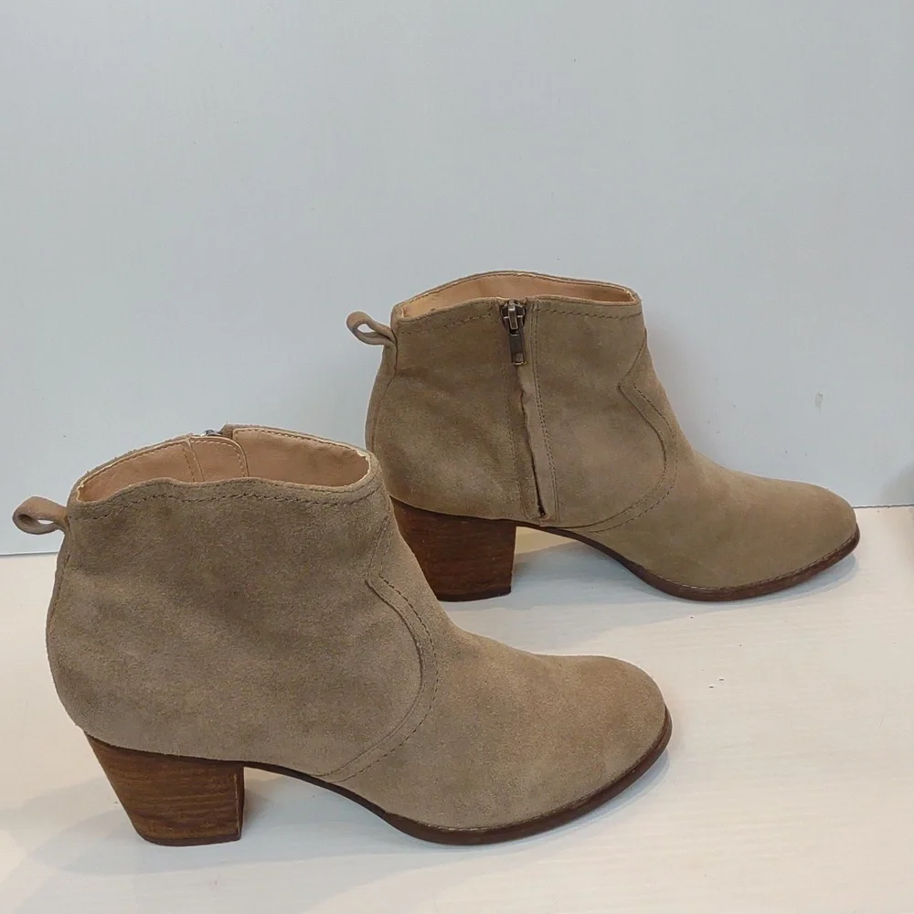 Lands' End Women's Harris Taupe Suede Side Zip Faux Wooden Heel Ankle Bootie